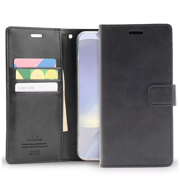 Galaxy S24 Ultra Luxury Wallet Case - Mercury Bluemoon Diary Cover (Black) | Slim Profile with Secure Magnetic Lock - Image 2