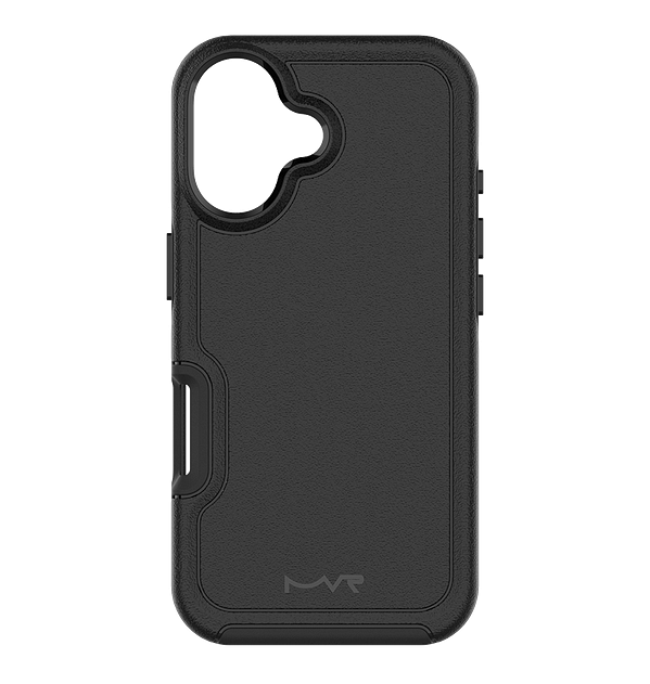 Black MVR Armour Matte Back Cover for iPhone 16 Plus, durable and smooth finish