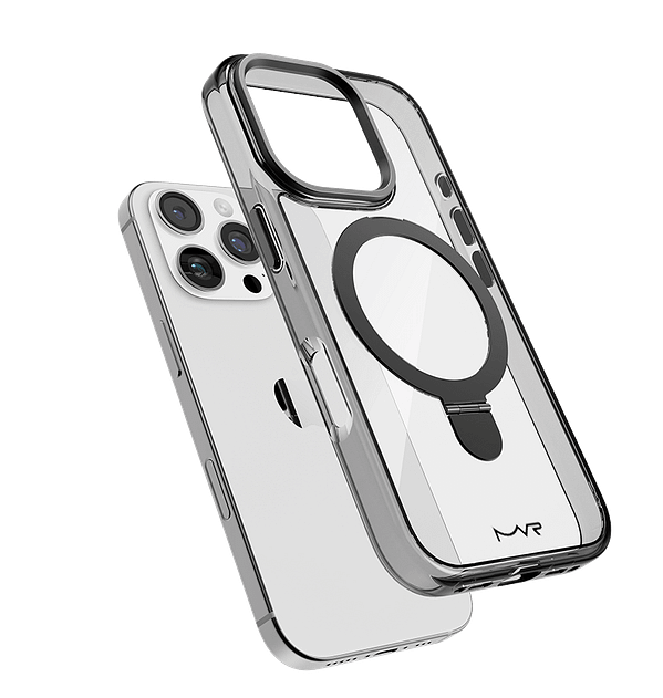 iPhone 16 Pro MVR Stellar Stand Case - Smokey Black with Kickstand | Liquid Silicone, Anti - Slip & Hands - Free Viewing - Image 3