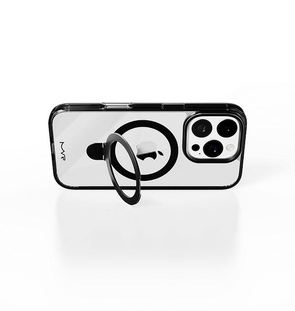 iPhone 16 Pro MVR Stellar Stand Case - Smokey Black with Kickstand | Liquid Silicone, Anti - Slip & Hands - Free Viewing - Image 4