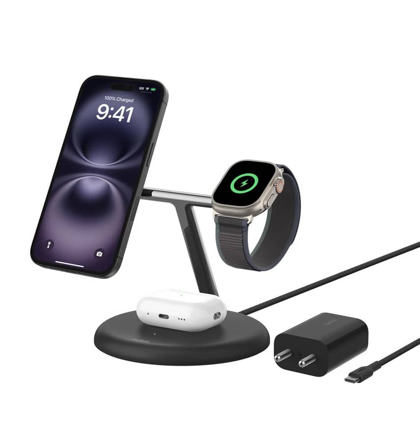 Belkin BoostCharge 3 in 1 - Magnetic USB-C 15W Fast W/MAGSAFE Wireless Charger - Black