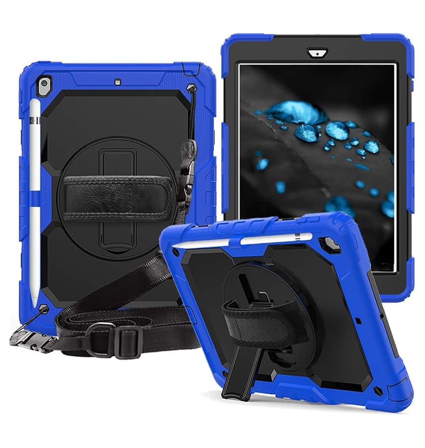 Dark Blue Survivor case with hand strap for iPad 10.2, shockproof and durable design