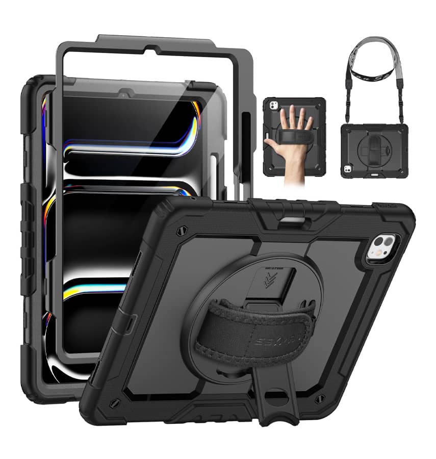 iPad Pro 13″ 2024 Survivor Heavy – Duty Case with Hand Strap – Black Military – Grade Drop Pro