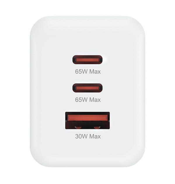 MVR 65W GaN Fast Charger - 3 - Port (USB - C/USB - A) | Ultra - Compact, Foldable Plug for Laptop/Phone (White) - Image 2
