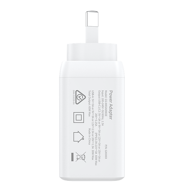 MVR 65W GaN Fast Charger - 3 - Port (USB - C/USB - A) | Ultra - Compact, Foldable Plug for Laptop/Phone (White) - Image 5