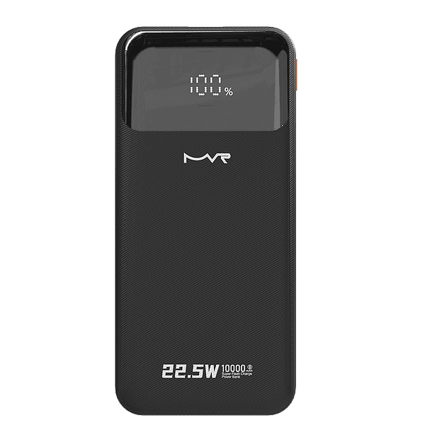 10000mAh ultrafast black power bank with built-in cable, perfect for portable charging.