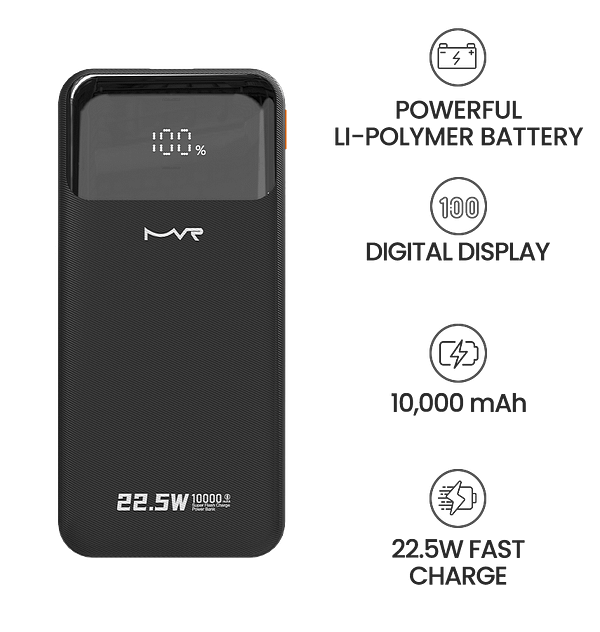 10000mAh Power Bank with Built - in Cable - MVR Rapid 10W Fast Charging | Compact & Portable (Black) - Image 8