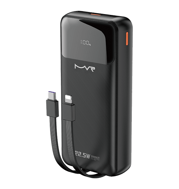 20000mAh Power Bank with Built - in Cable - MVR Rapid 20W Ultra - Fast Charging | Portable & Dual Output (Black) - Image 8
