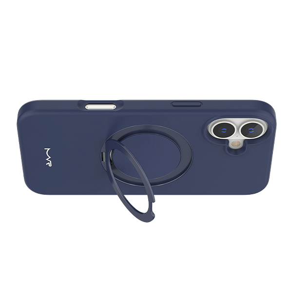 iPhone 16 MVR Liquid Silicone Stand Case - Navy Blue | Anti - Fingerprint Silky Finish | Sturdy Kickstand for Media Viewing - Image 4