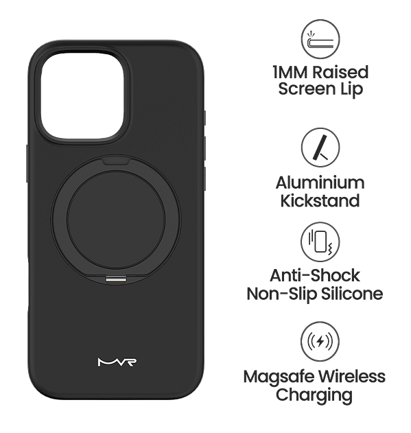 MVR Liquid Silicone Case for iPhone 16 Pro with Stand - Black (Matte Anti - Fingerprint) - Image 5