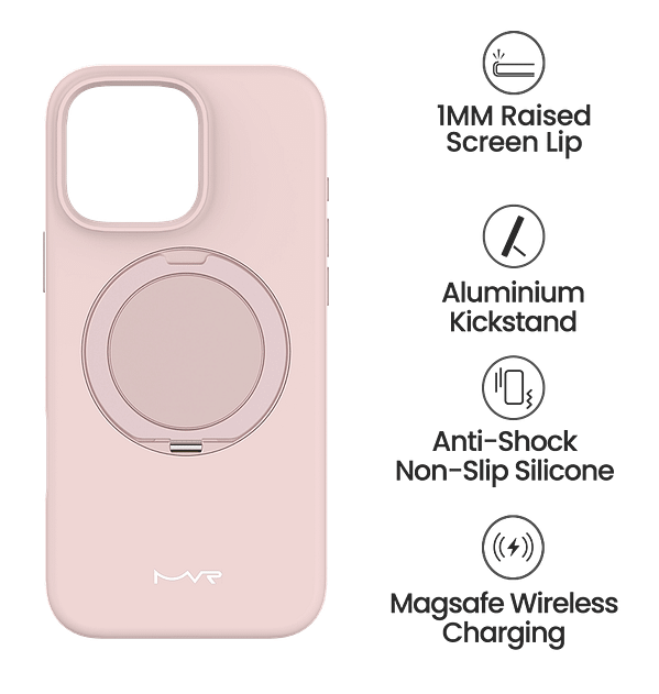 MVR Liquid Silicone Case for iPhone 16 Pro with Stand - Pink Sand (Anti - Slip + Kickstand) - Image 5