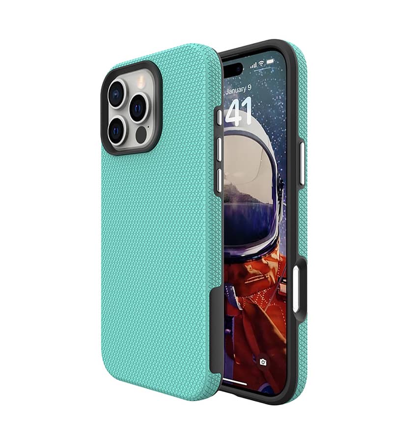 Mint triangle MagSafe back cover for iPhone 16, trendy and magnetic protection.