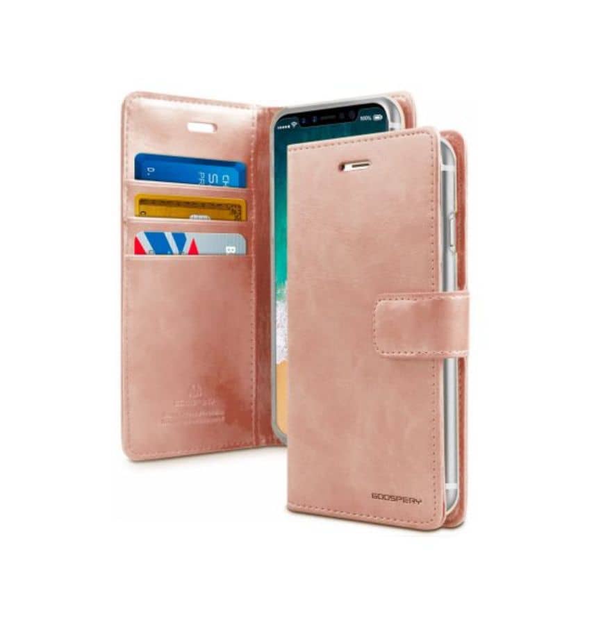 Rose Gold Mercury Bluemoon Diary Flip Wallet Case for iPhone 15 Plus, elegant and durable