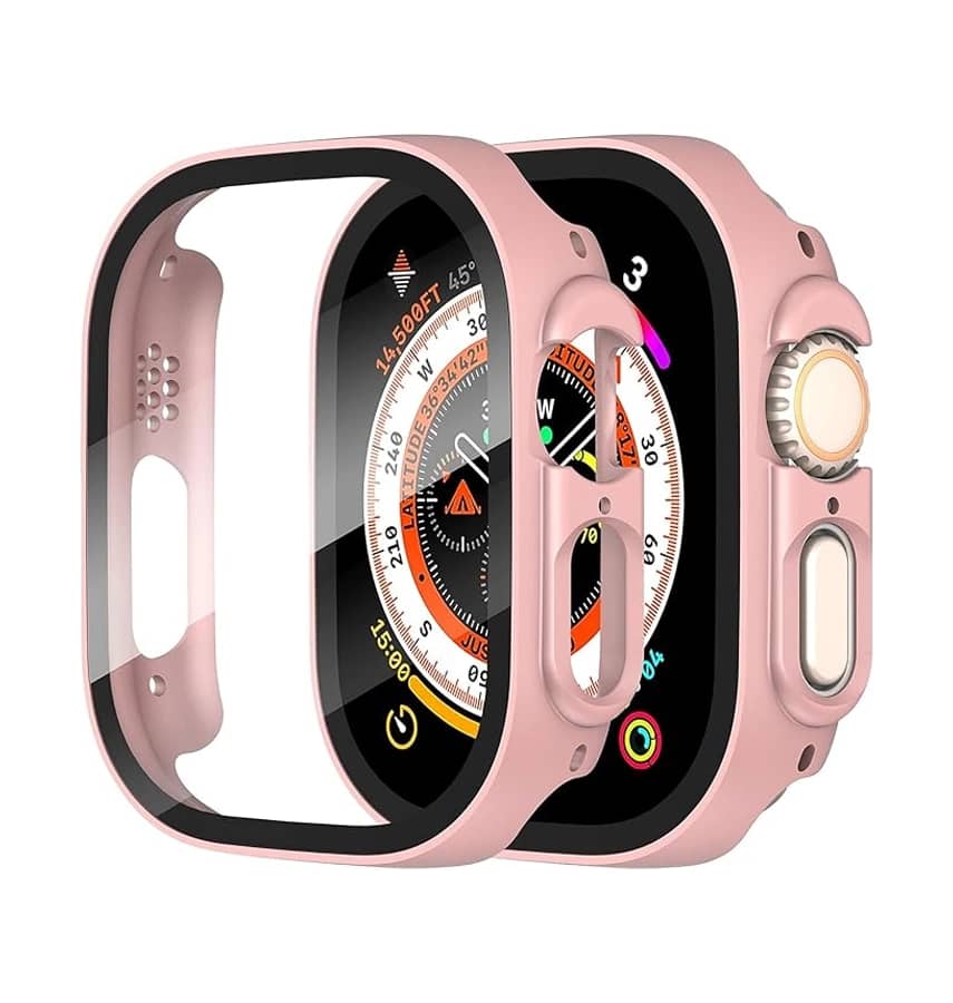 Apple Watch Ultra 2 Screen Protector 49mm, 360 Protective Glass Matte Case - Rose Gold