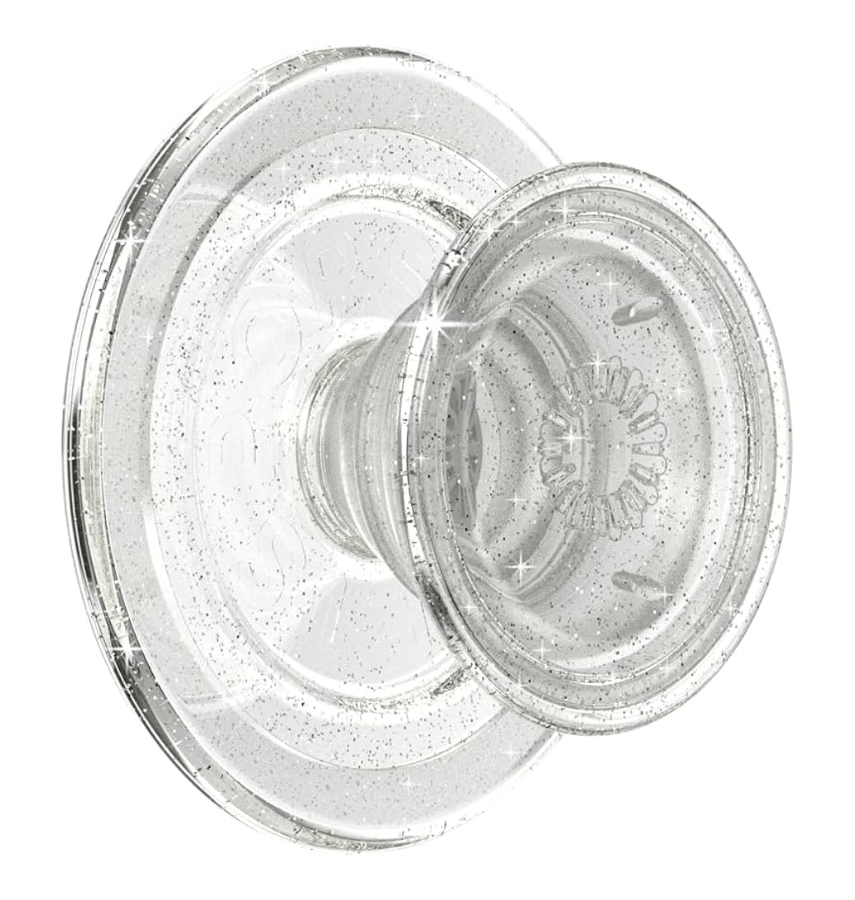 Clear glitter silver PopGrip for a sleek, stylish grip on your phone