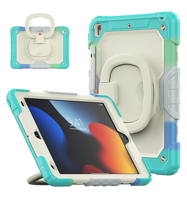 iPad Air 4/5 & Pro 11 360° Survivor Case - Rainbow Blue | Heavy - Duty Protection with Rotating Handle - Image 2