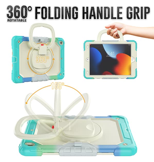 iPad Air 4/5 & Pro 11 360° Survivor Case - Rainbow Blue | Heavy - Duty Protection with Rotating Handle - Image 3