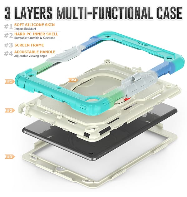 iPad Air 4/5 & Pro 11 360° Survivor Case - Rainbow Blue | Heavy - Duty Protection with Rotating Handle - Image 4