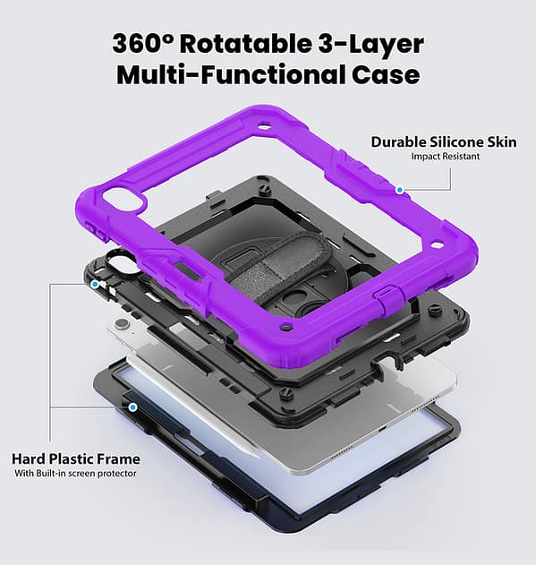 iPad Air 11 (2024) Survivor Rugged Case - Military - Grade Protection with Comfort Hand Strap (Purple) - Image 2