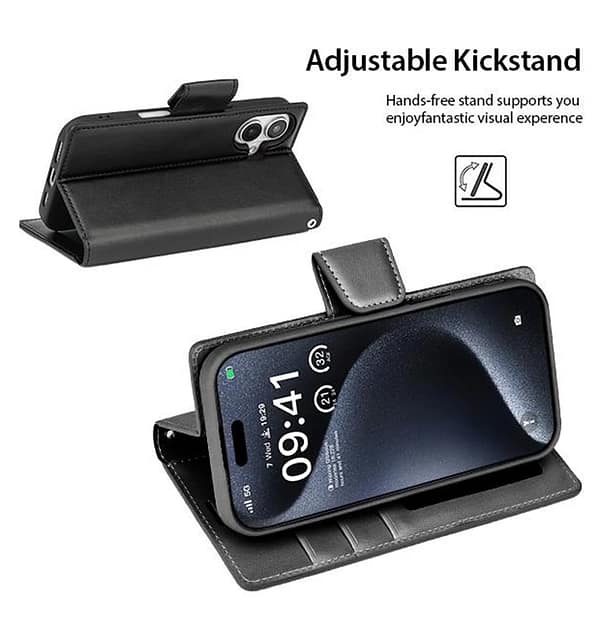 iPhone 16 Plus Hanman Magnetic Detachable Leather Case - Premium Flip Cover (Black) | RFID Protection - Image 3
