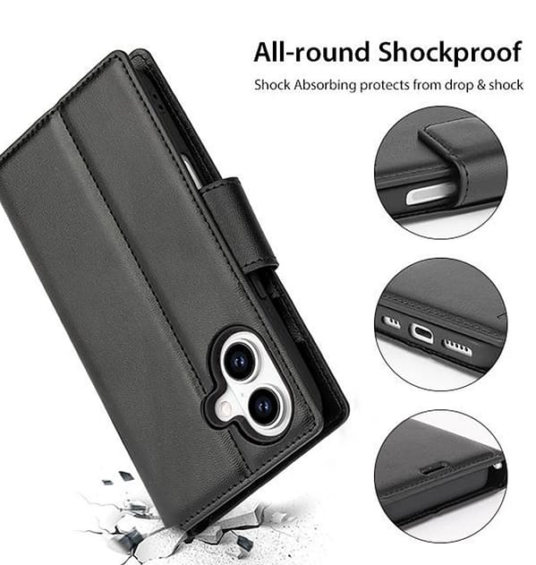iPhone 16 Plus Hanman Magnetic Detachable Leather Case - Premium Flip Cover (Black) | RFID Protection - Image 4