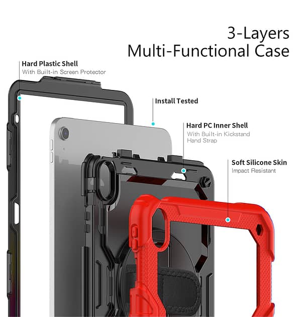 iPad Mini 4/5 Survivor Rugged Case with Hand Strap - Red | Secure Grip Design + Military - Grade Drop Protection - Image 5