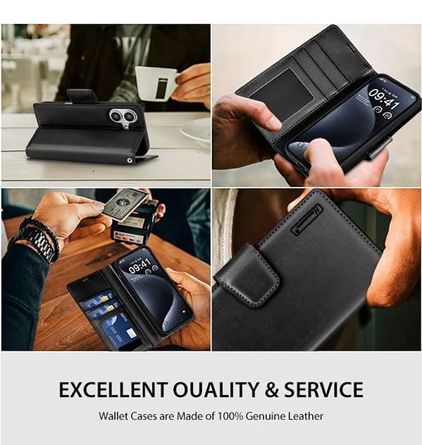 iPhone 16 Plus Hanman Magnetic Detachable Leather Case - Premium Flip Cover (Black) | RFID Protection - Image 5