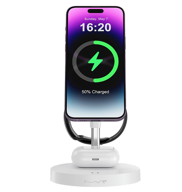 MVR 3 - in - 1 Wireless Charging Station - 15W Fast Charge for iPhone/Magsafe, AirPods & Apple Watch (White) - Image 4