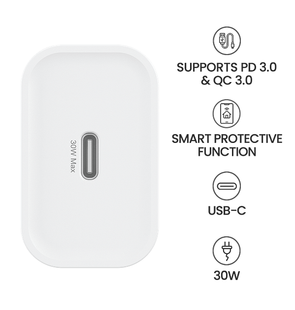 MVR 30W GaN Fast Charger - USB - C PD 3.0 | Ultra - Lightweight, Foldable Plug for iPhone & Android (White) - Image 6
