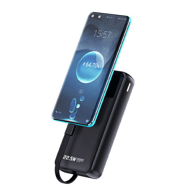 20000mAh Power Bank with Built - in Cable - MVR Rapid 20W Ultra - Fast Charging | Portable & Dual Output (Black) - Image 2