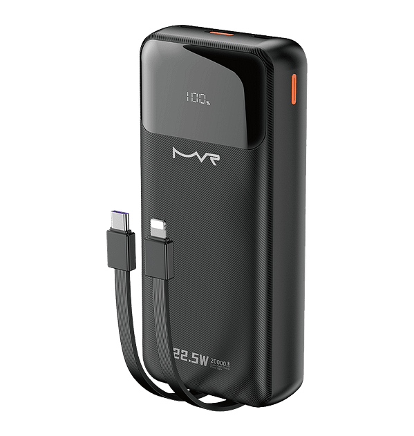 20000mAh Power Bank with Built - in Cable - MVR Rapid 20W Ultra - Fast Charging | Portable & Dual Output (Black) - Image 8