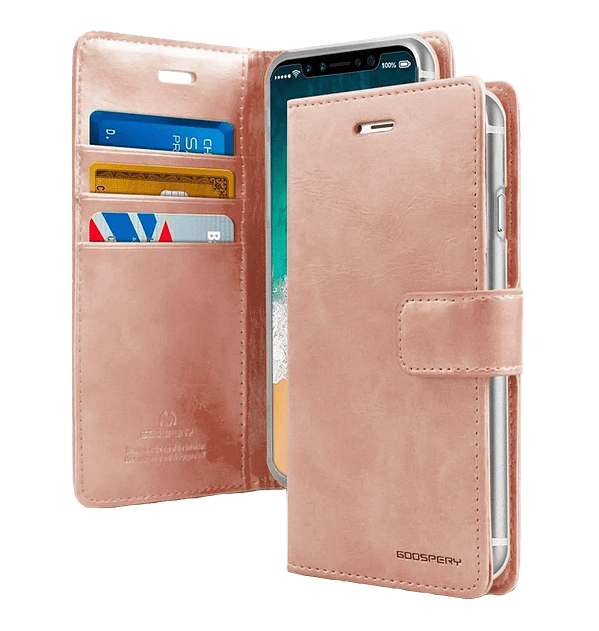 Rose gold Bluemoon diary wallet flip cover for Samsung Galaxy S22 Plus, premium protection.