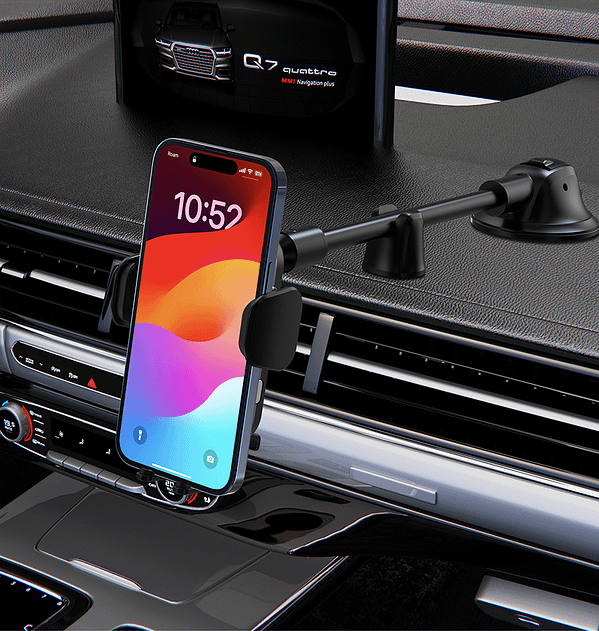 MVR T6 Car Phone Holder - 15W Qi Wireless Charger | Secure Grip, Single - Coil Design & Adjustable Arm (Black) - Image 2