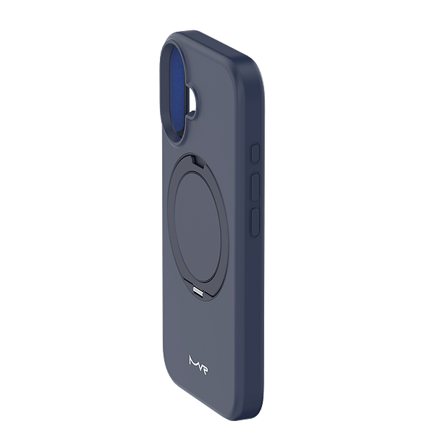 iPhone 16 MVR Liquid Silicone Stand Case - Navy Blue | Anti - Fingerprint Silky Finish | Sturdy Kickstand for Media Viewing - Image 2
