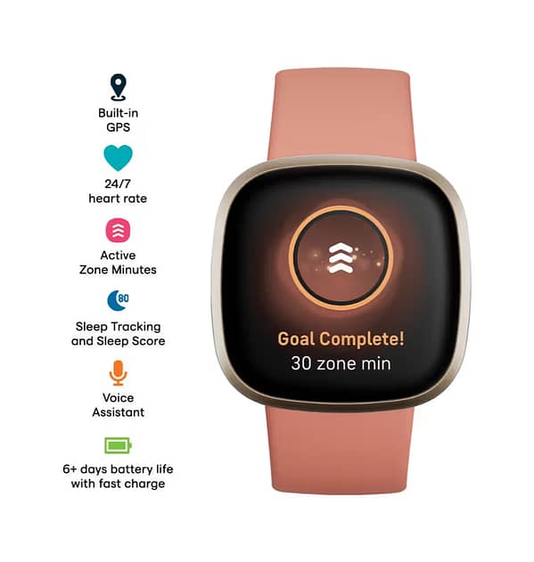 Fitbit Versa 3 Smartwatch - Pink Gold Aluminum Case with 6+ Day Battery & Built - in GPS - Image 2