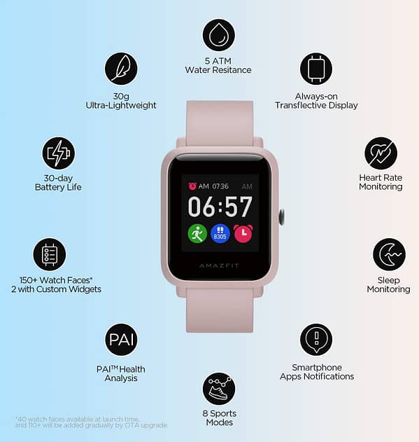 Amazfit Bip S Smartwatch - Pink | Lightweight Fitness Tracker, 40 - Day Battery, Heart Rate & Sleep Monitoring - Image 2