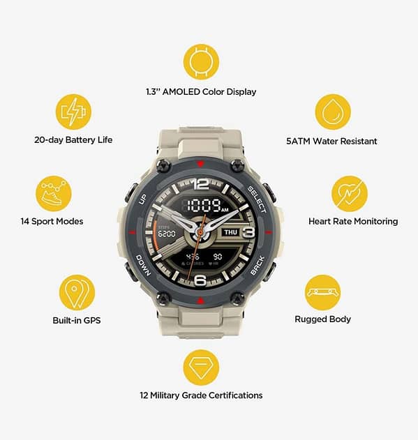 Amazfit T - Rex Khaki Band - Tactical Outdoor Strap, Comfortable Fit, Reinforced Pin Buckle - Image 2