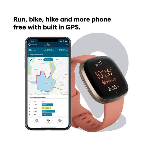 Fitbit Versa 3 Smartwatch - Pink Gold Aluminum Case with 6+ Day Battery & Built - in GPS - Image 3