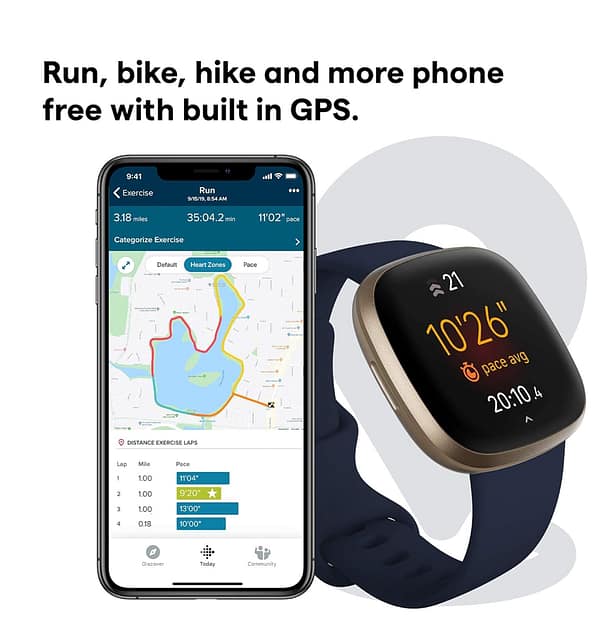 Fitbit Versa 3 Health Smartwatch - Navy Gold Stainless Steel Case with SpO2 Monitor - Image 3