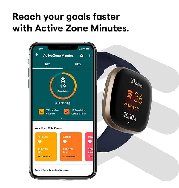 Fitbit Versa 3 Health Smartwatch - Navy Gold Stainless Steel Case with SpO2 Monitor - Image 4
