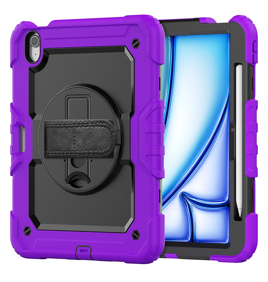 Purple Survivor hand strap case for iPad Air 11 2024, rugged and ergonomic fit