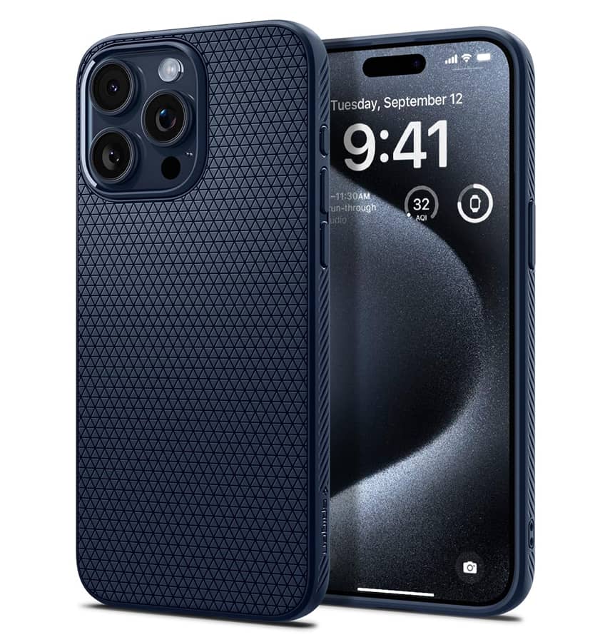 Navy Triangle MagSafe Back Cover for iPhone 15 Pro Max, stylish and secure design