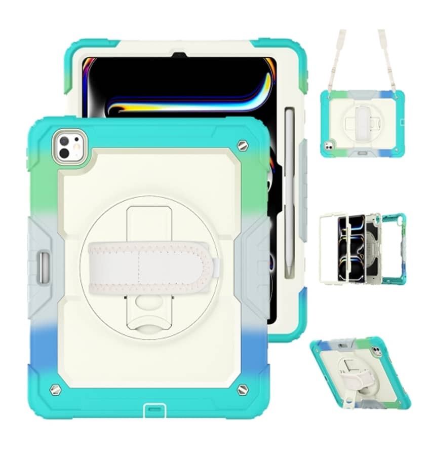 Rainbow Blue 360° Survivor case with handle for iPad Pro 11 2024, colourful and durable