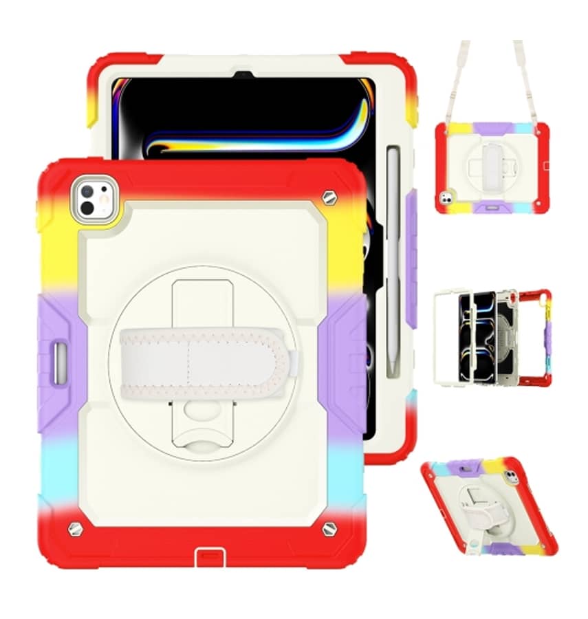 Rainbow Red Survivor case with handle for iPad Air 13 2024, bright and protective fit