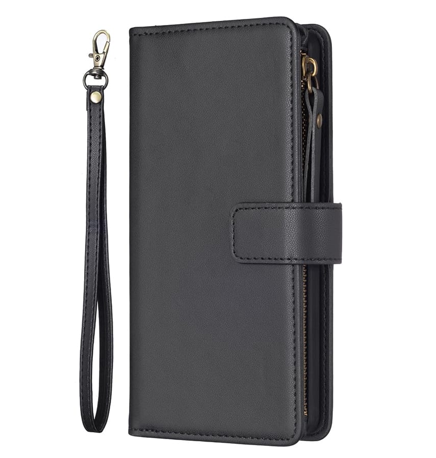 Black Zipper Wallet Flip Case for iPhone 14 Pro Max, durable and practical.