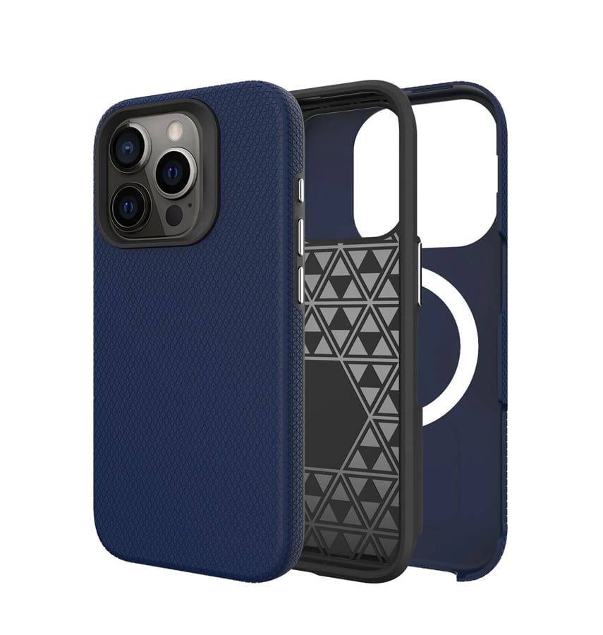 Navy Triangle MagSafe Back Cover for iPhone 15 Pro, stylish and secure fit