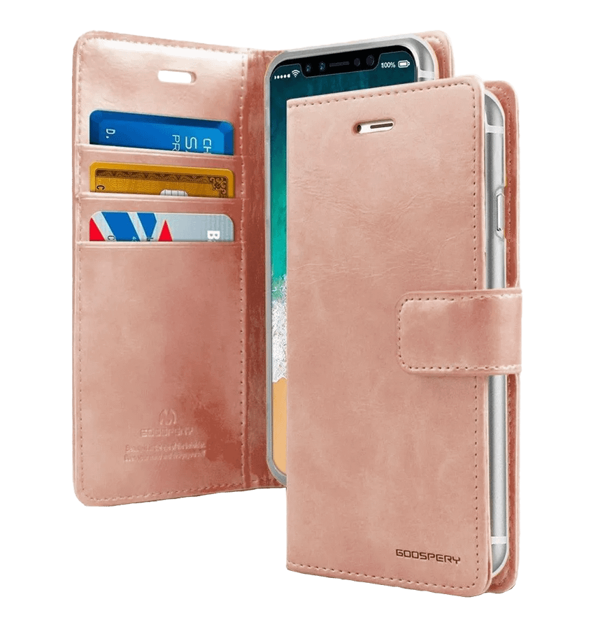Rose gold Bluemoon diary wallet flip cover for Samsung Galaxy S22 Plus, premium protection.