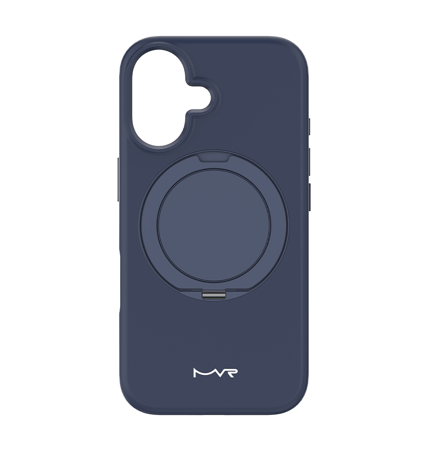 Navy MVR Liquid Silicone Back Cover W/Stand for iPhone 16, sleek and durable