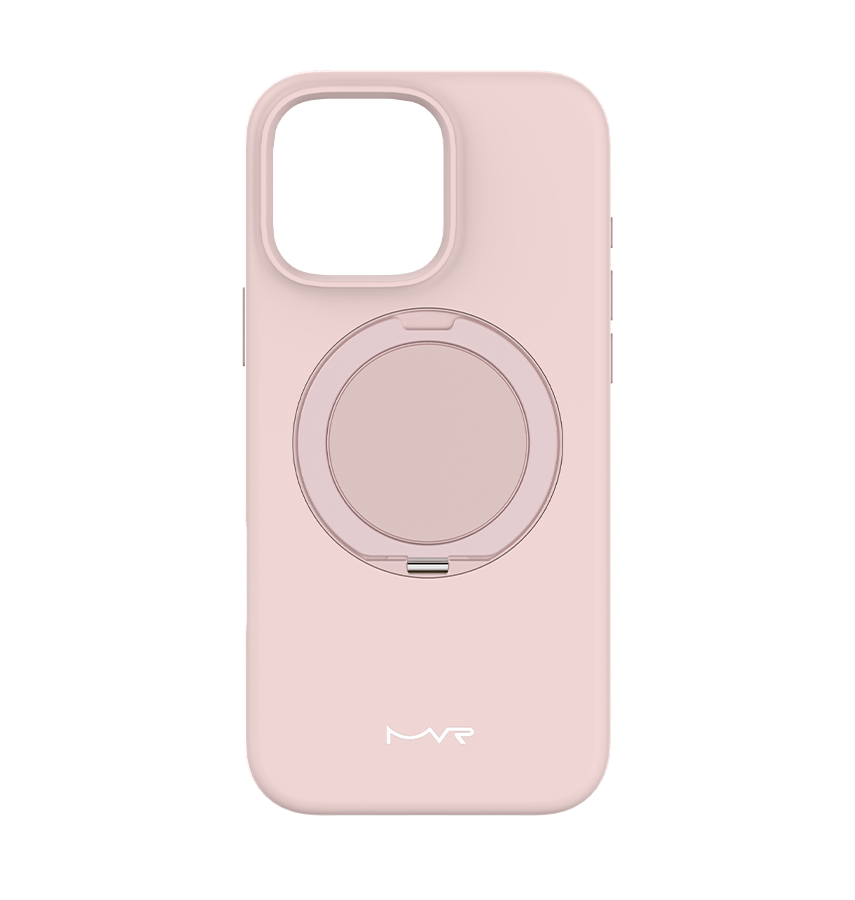 Pink sand MVR liquid silicone back cover with stand for iPhone 16 Pro, soft and practical.