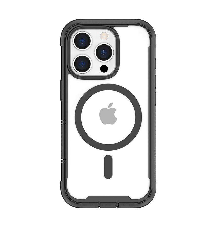 Black MVR Robust 360-degree back cover for iPhone 16 Pro, all-around protection.